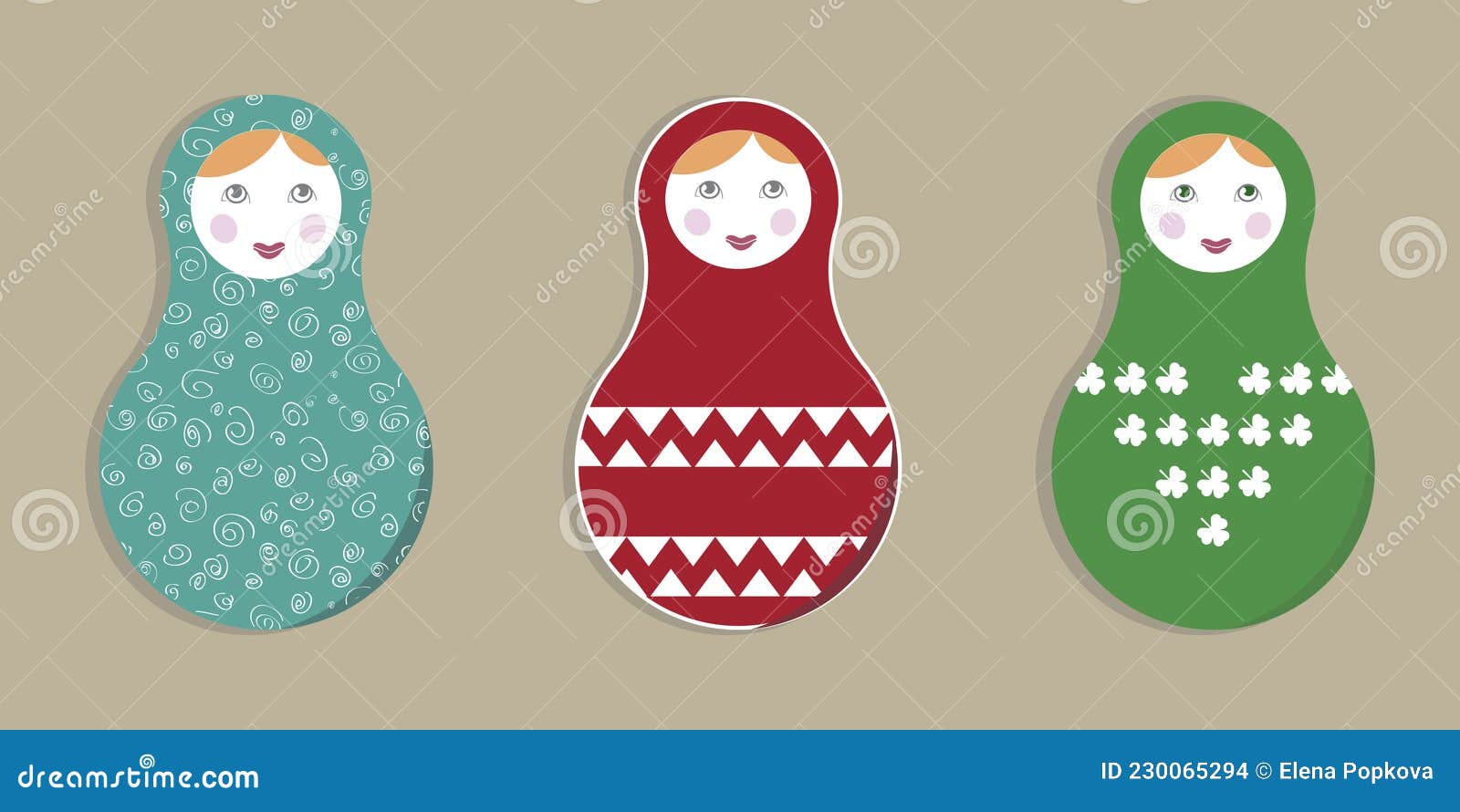 Collection of Traditional Russian Dolls Matryoshka. Vector