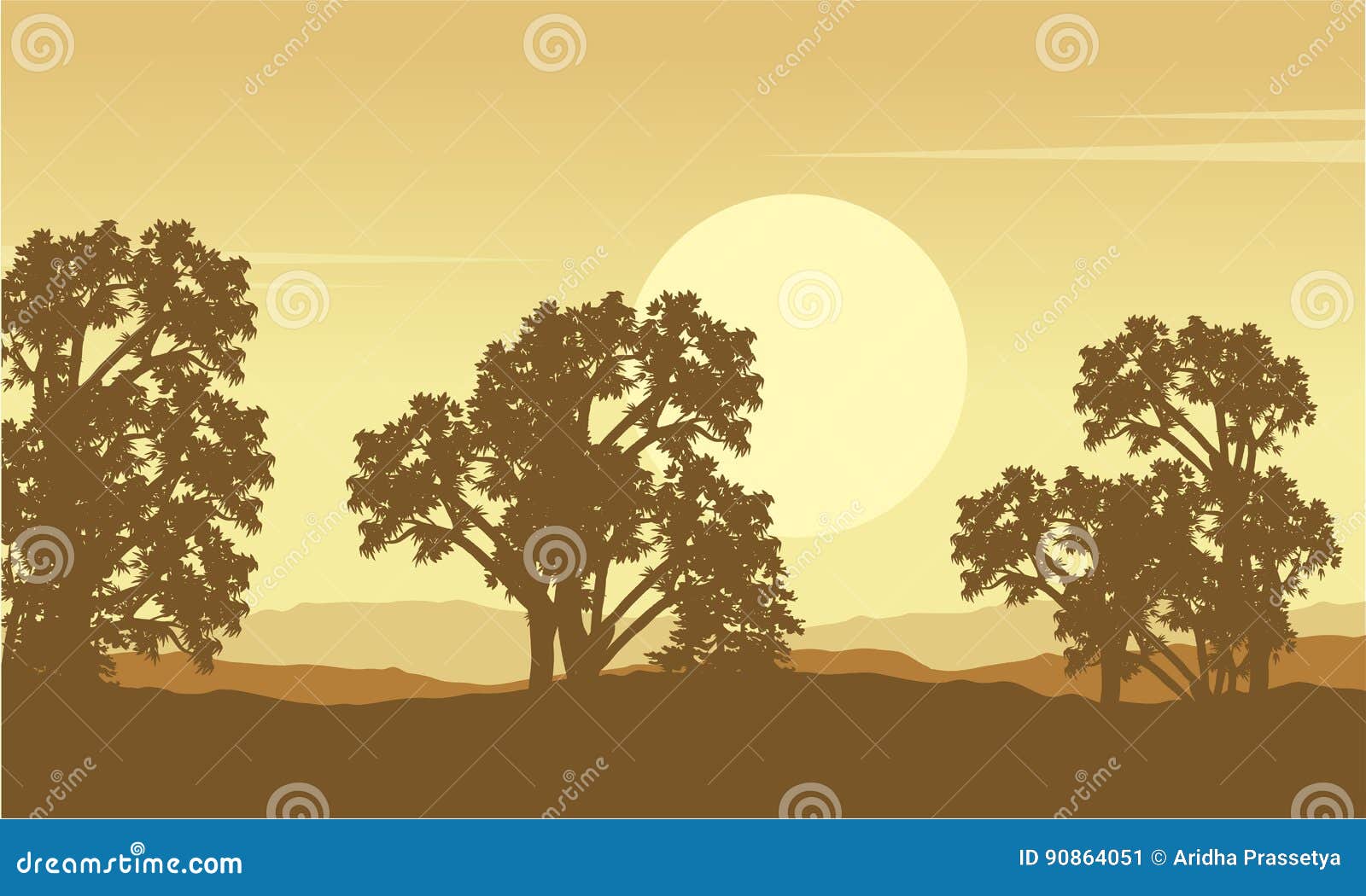 Collection of Tree on Hill Scenery Stock Vector - Illustration of ...