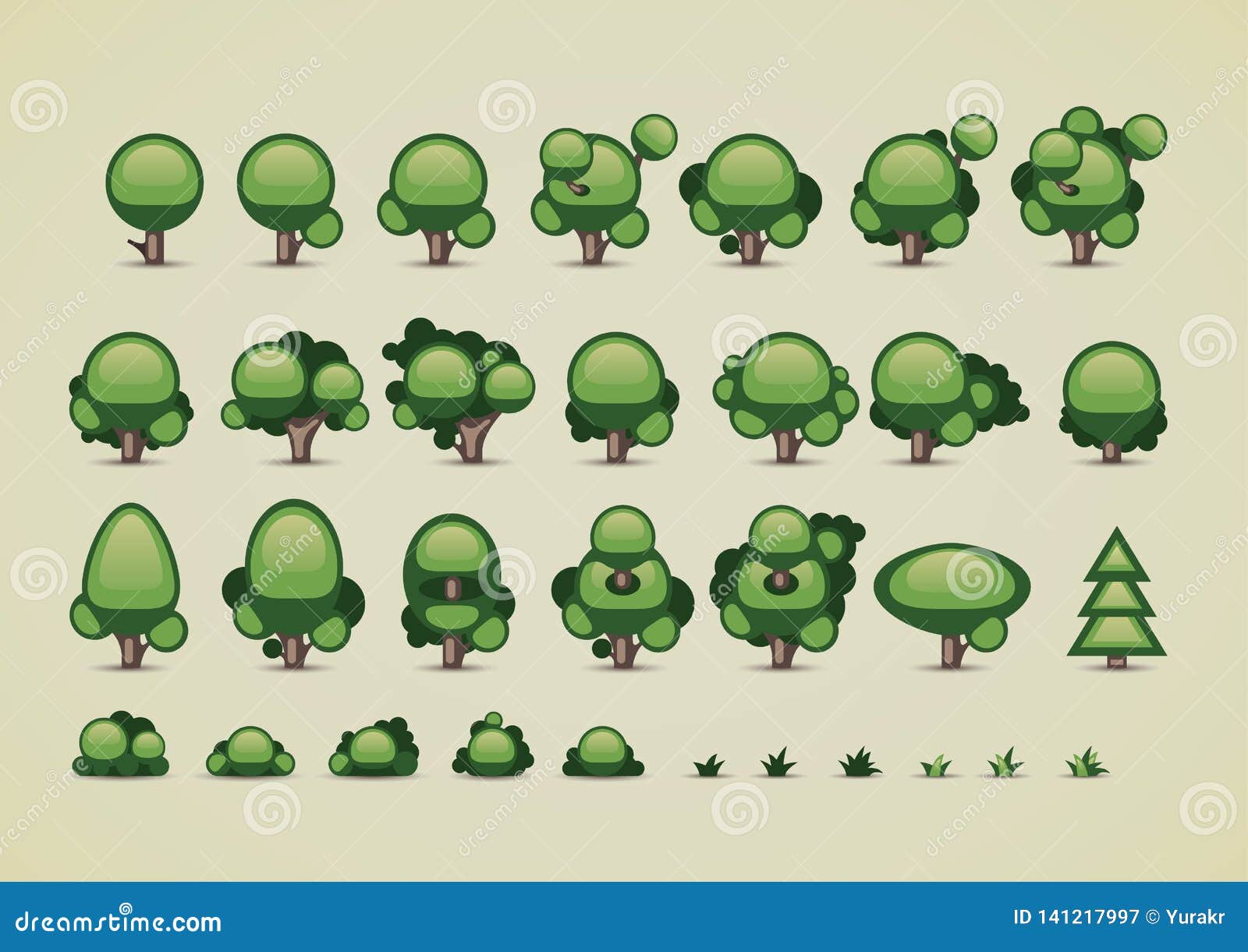 Collection of Trees for Video Games Stock Vector Illustration of game