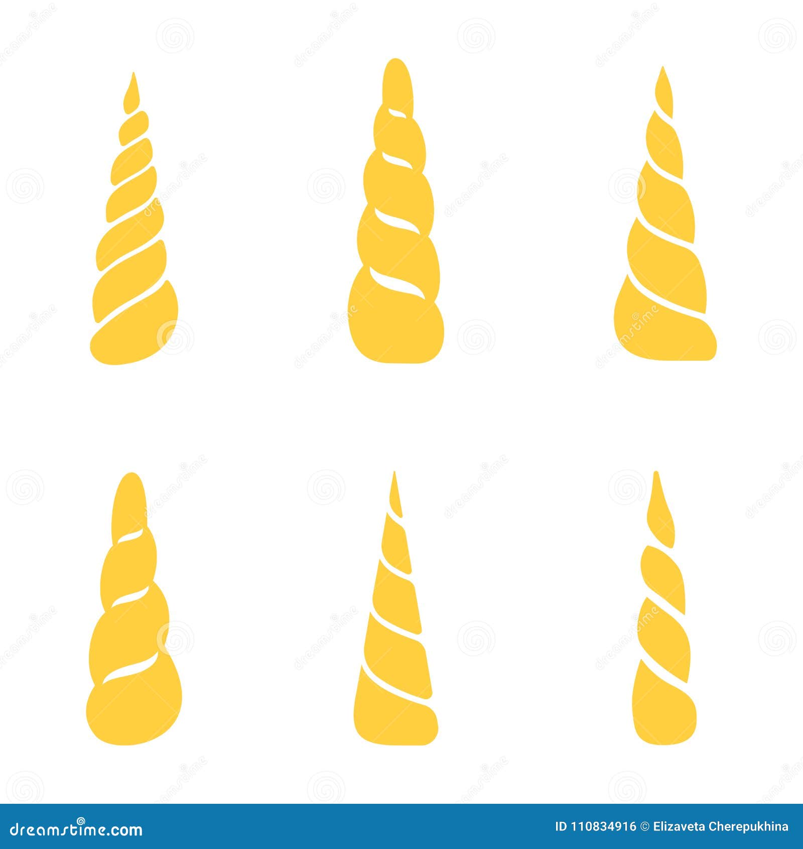 Collection of Unicorn Horns Isolated on White Background. Vector Stock ...