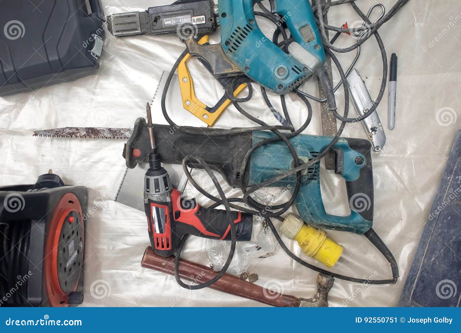 Collection of Used Power Tools, DIY Repair Equipment. Stock Image