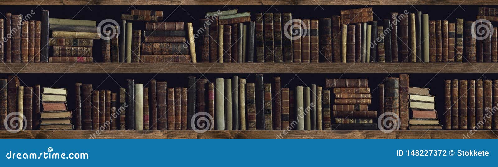 collection of valuable ancient books on a bookshelf