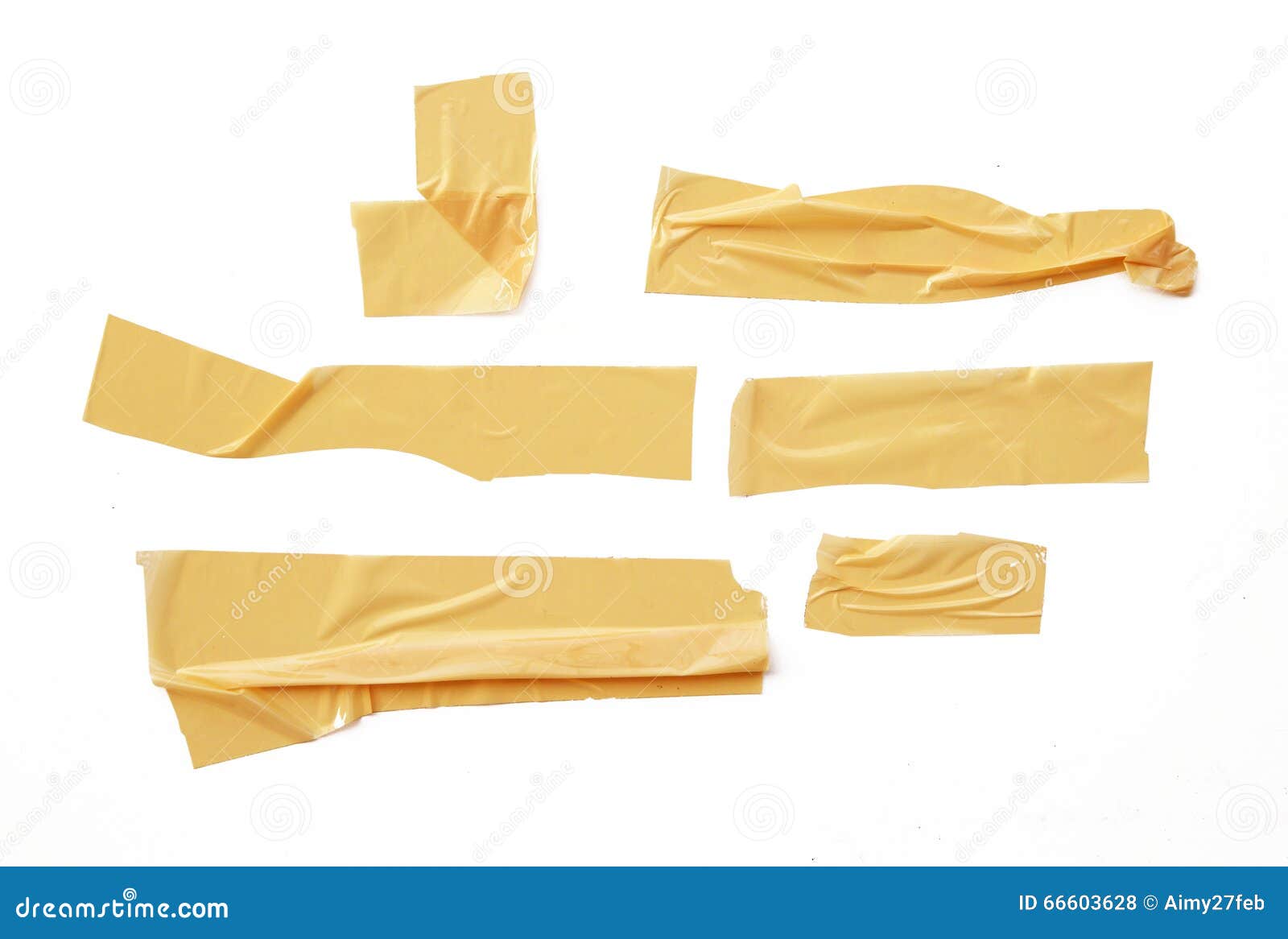 Collection of Various Adhesive Tape Pieces on White Background. Stock