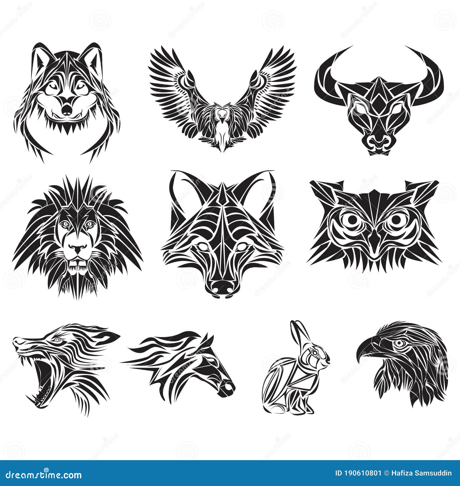 Collection of Various Animal Tattoos. Vector Illustration Decorative Design Stock Vector - Illustration of oxen, owls: 190610801 Collection of Various Animal Tattoos. Vector Illustration Decorative Design Stock Vector - Illustration of oxen, owls: 190610801