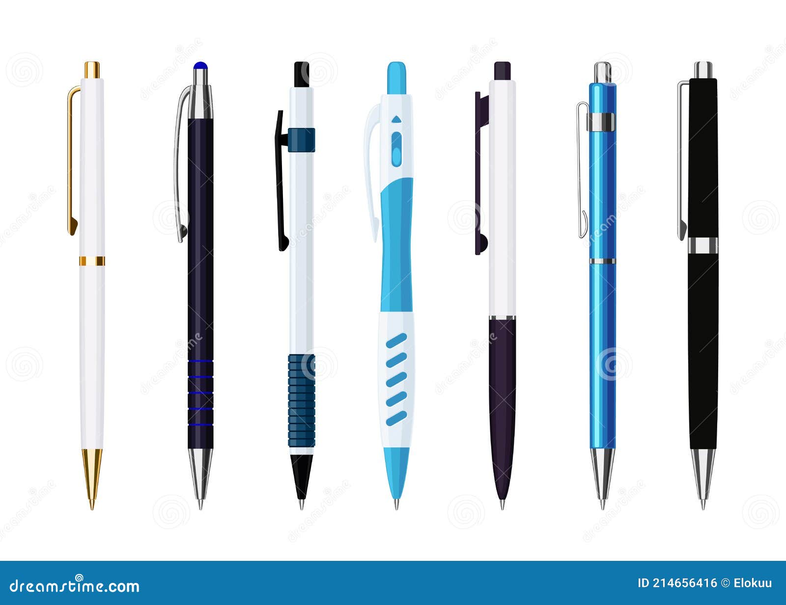 Various Automatic Spring Ballpoint Pens Set Stock Vector - Illustration