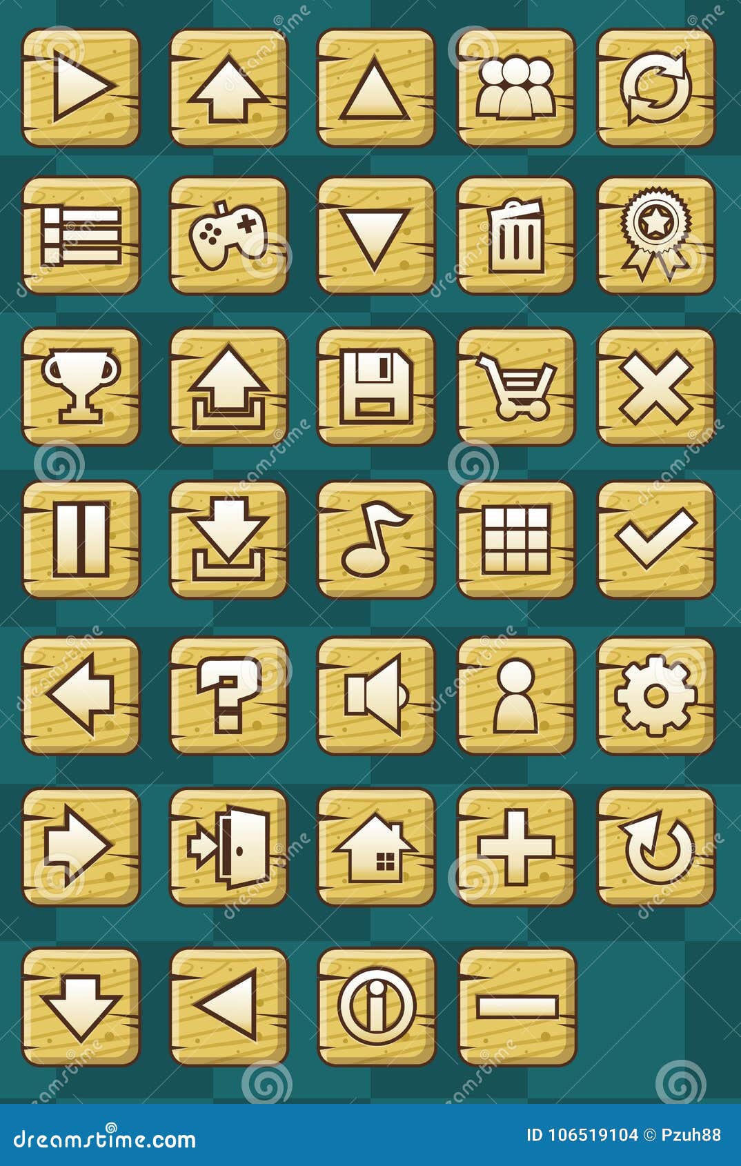 Wood Video Game User Interface Collection Stock Vector Illustration