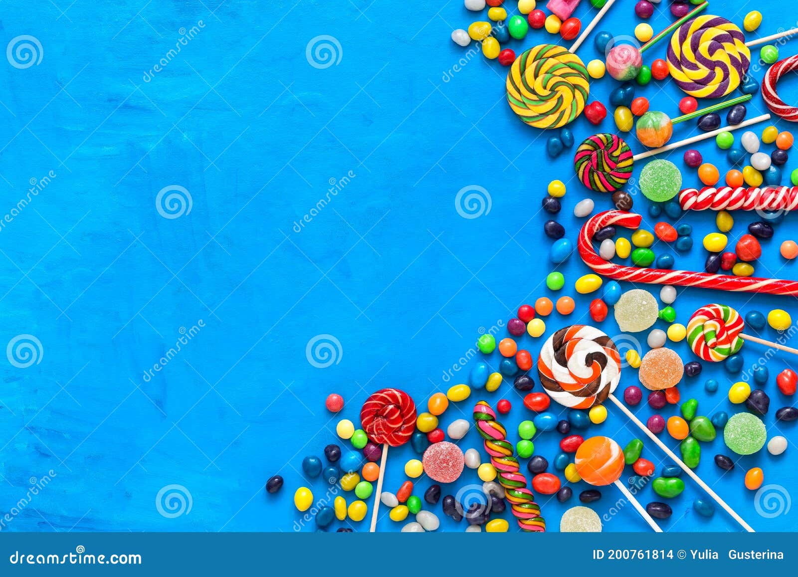 Collection of Various Candies and Sweets on a Blue Background. Top View ...