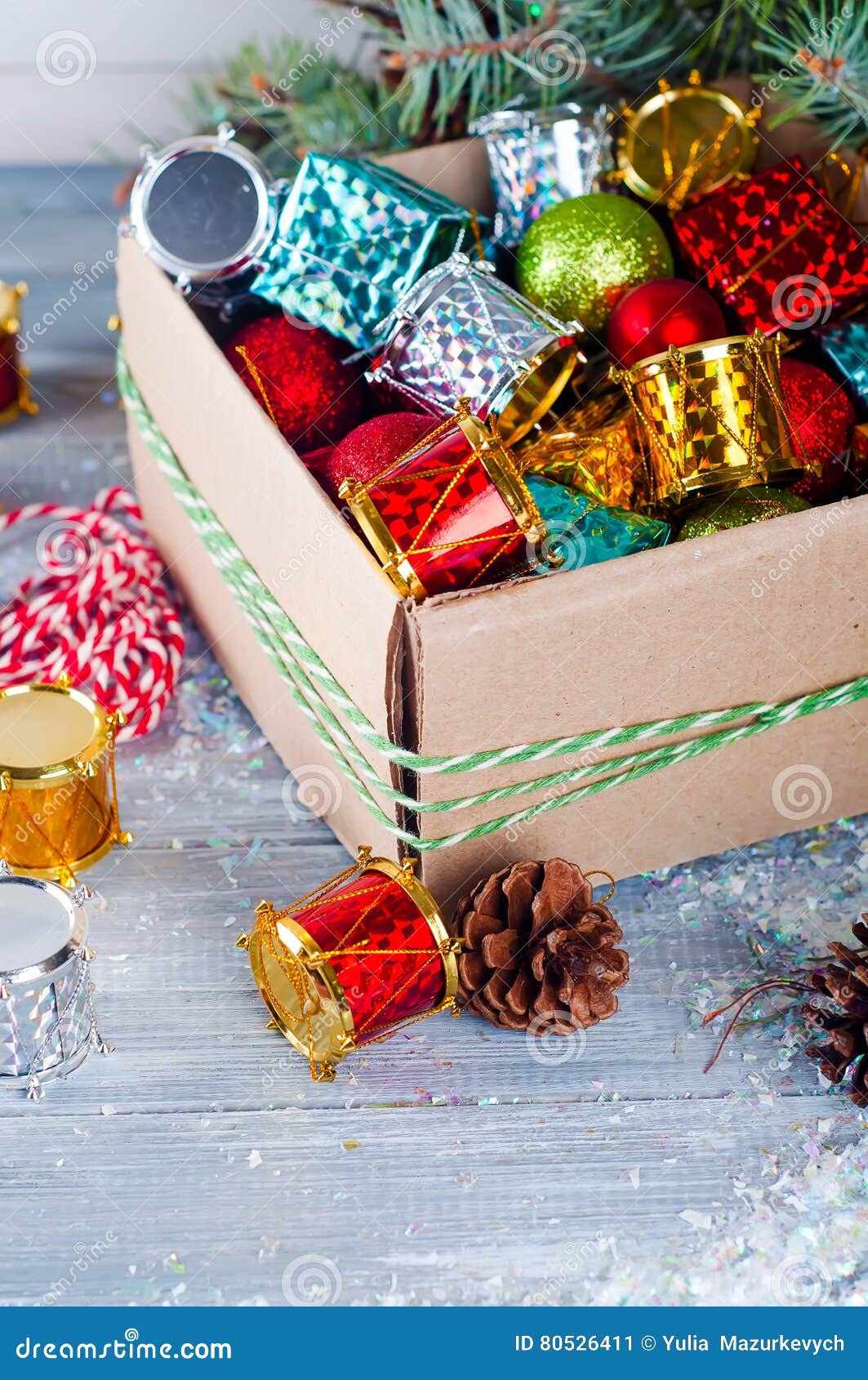 Collection of Various Christmas Decorations, Placed into Cardboard Box Box Of Christmas Decorations