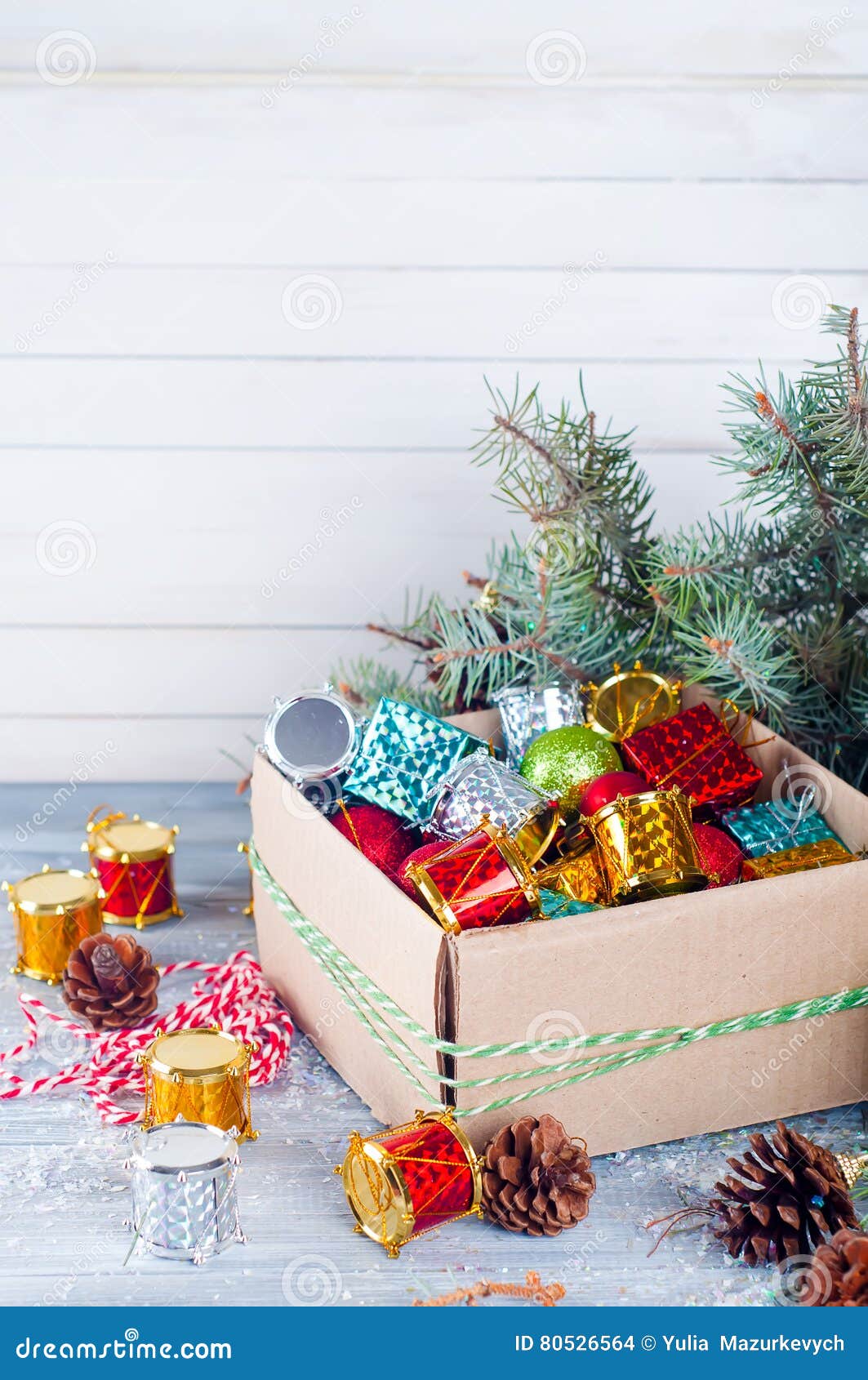 Collection of Various Christmas Decorations, Placed into Cardboard Box Stock Photo Image of