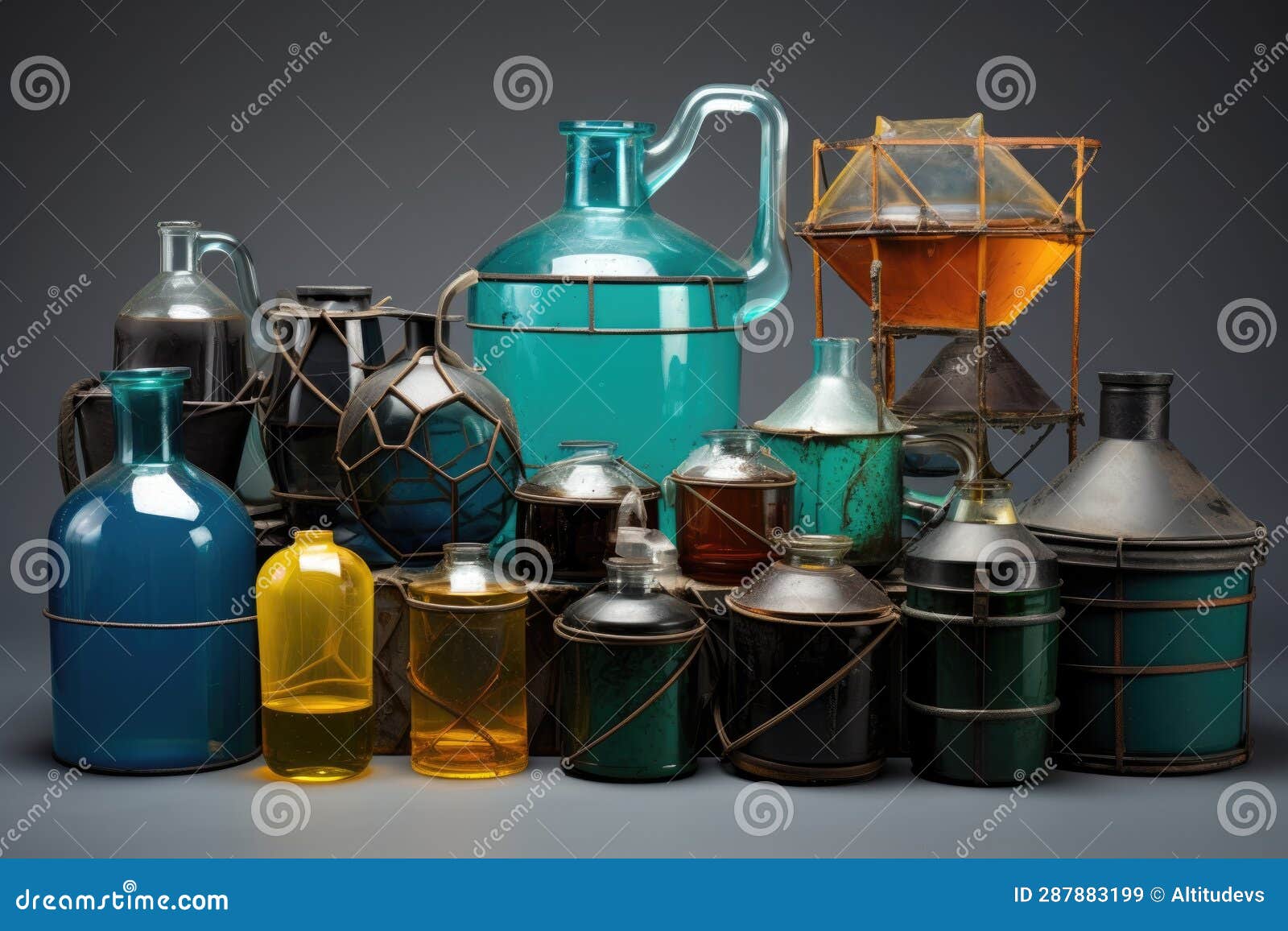 Collection of Various Containers for Oil Recycling Stock Image Image