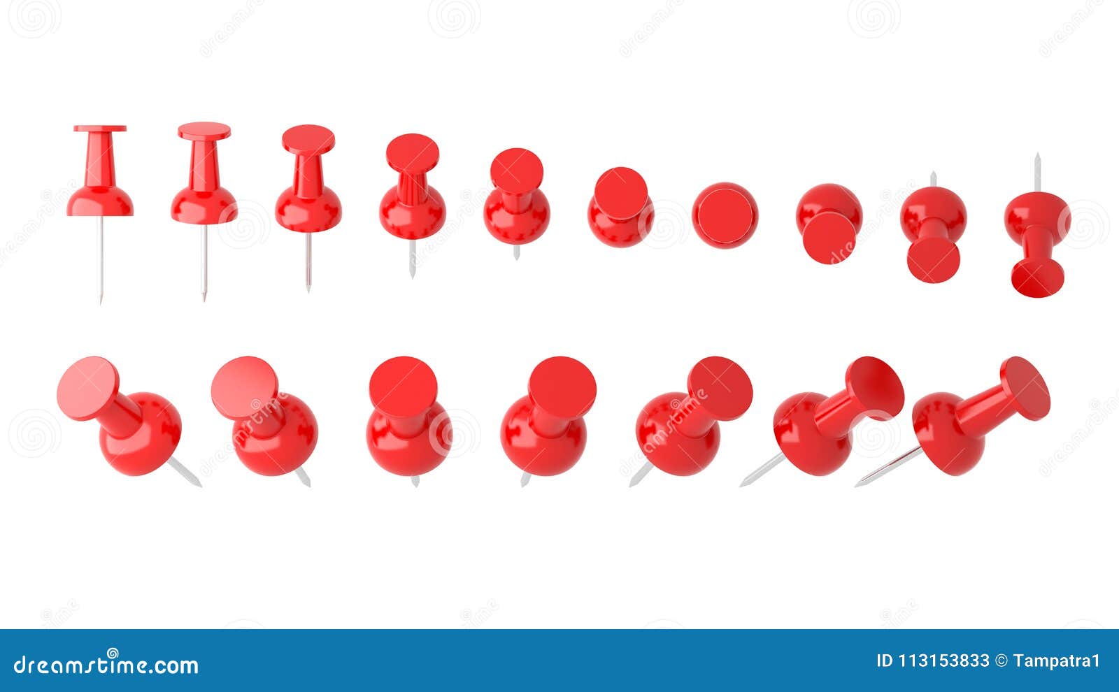 Collection Of Various Red Push Pins Thumbtacks Different View