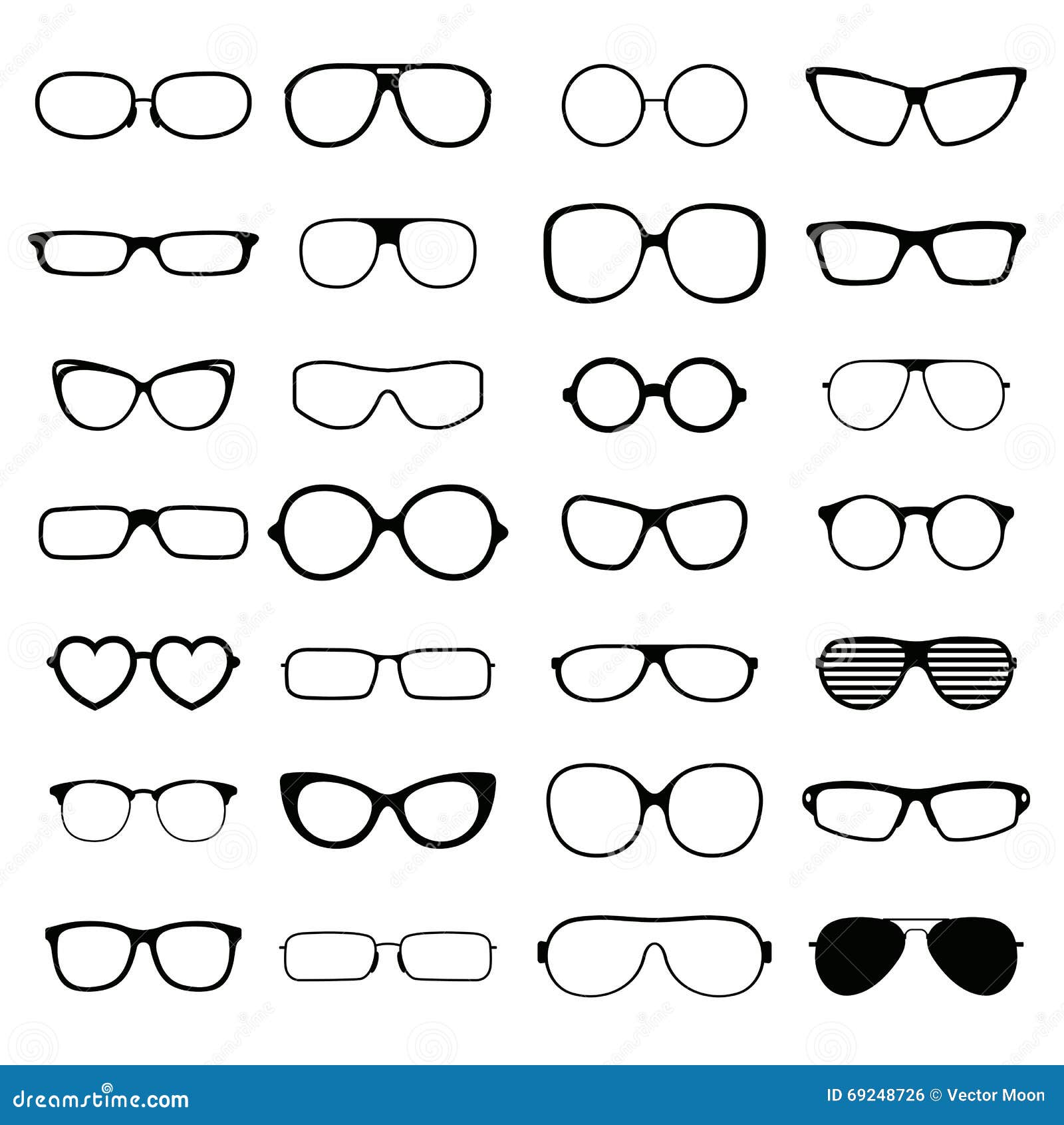 Collection Various Styles of Fashion Glasses Solid Black Silhouette