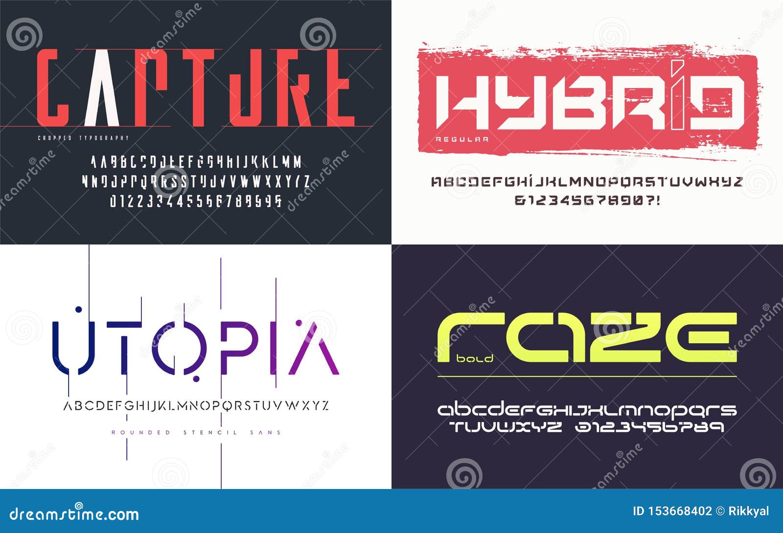 collection of various trendy  fonts, typefaces, alphabets