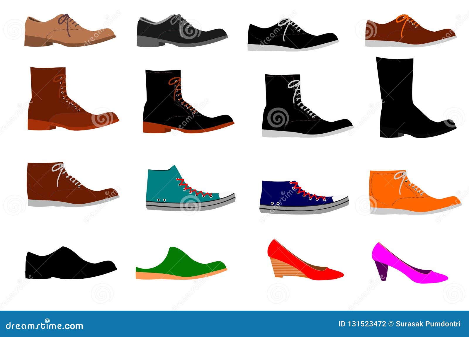 Collection of Various Types of Shoes on White Background Stock Vector ...