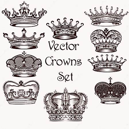 Collection of Vector Hand Drawn Crowns for Design Stock Vector ...