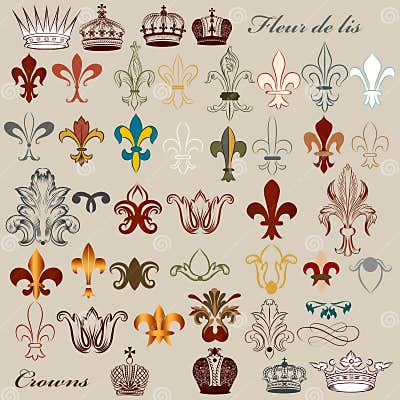 Collection of Vector Heraldic Fleur De Lis and Crowns Stock Vector ...