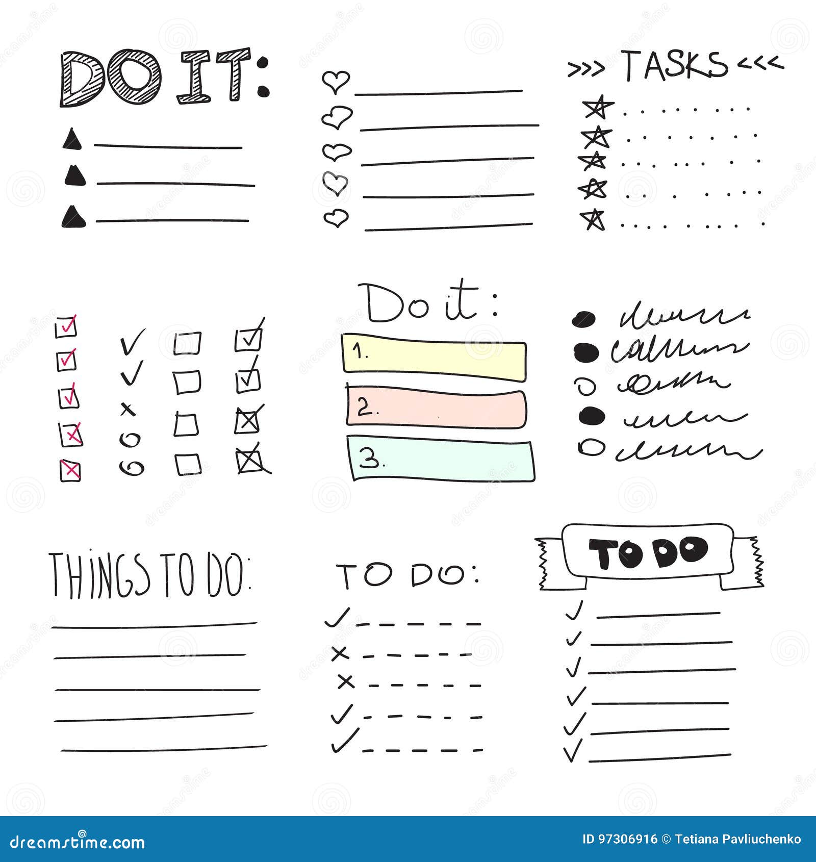 Collection of Vector Isolated Outline Hand Drawn Check To Do List ...