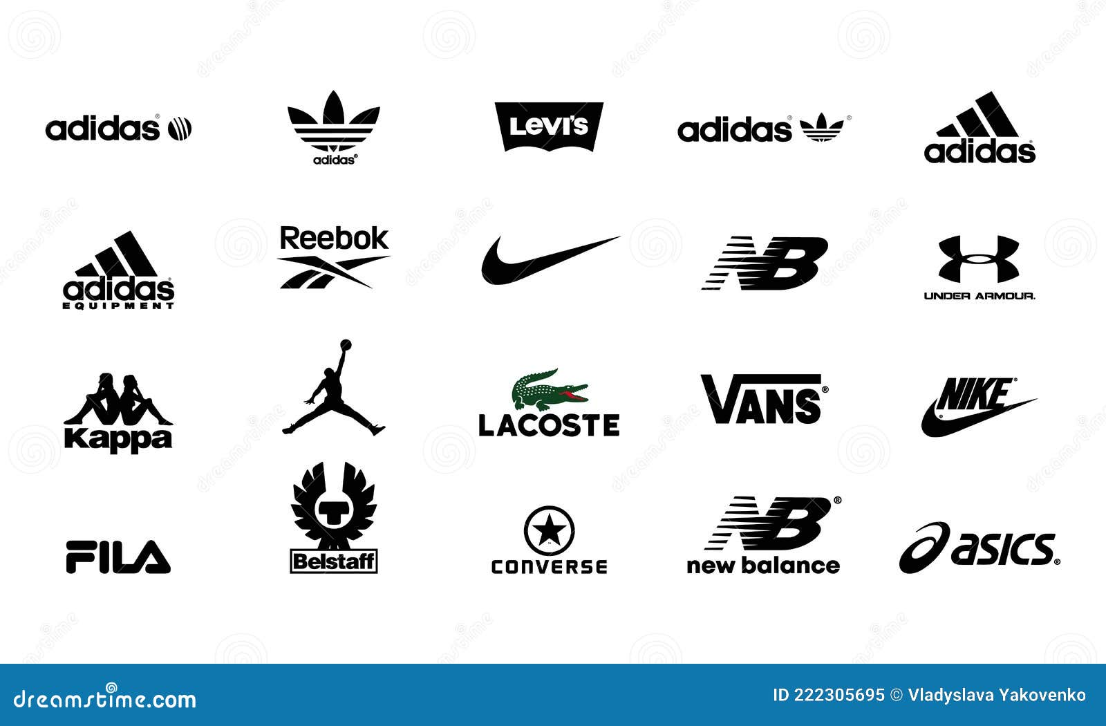 Collection Vector Logo Sportwear Brands: Adidas, New Balance, Under Jordan, Kappa, Asics, Reebok, NIKE, Vans, Converse, Image - Image of international, fila: 222305695