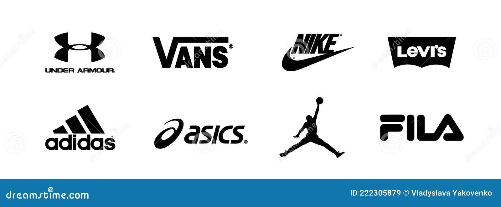 Collection Vector Logo Sportwear Brands: Adidas, Under Armour, Asics, NIKE, Vans, Levis, Fila. Zaporizhzhia, - May Editorial Stock Image - Illustration international, fila: 222305879