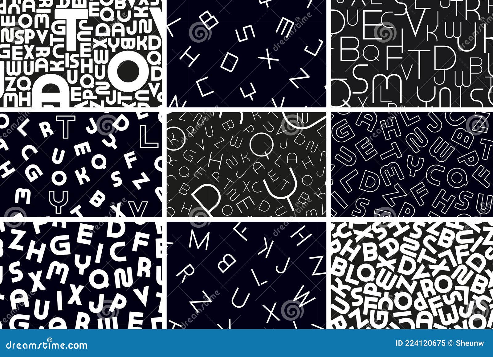 Collection of Vector Seamless Alphabet Patterns. Stylish Black and ...