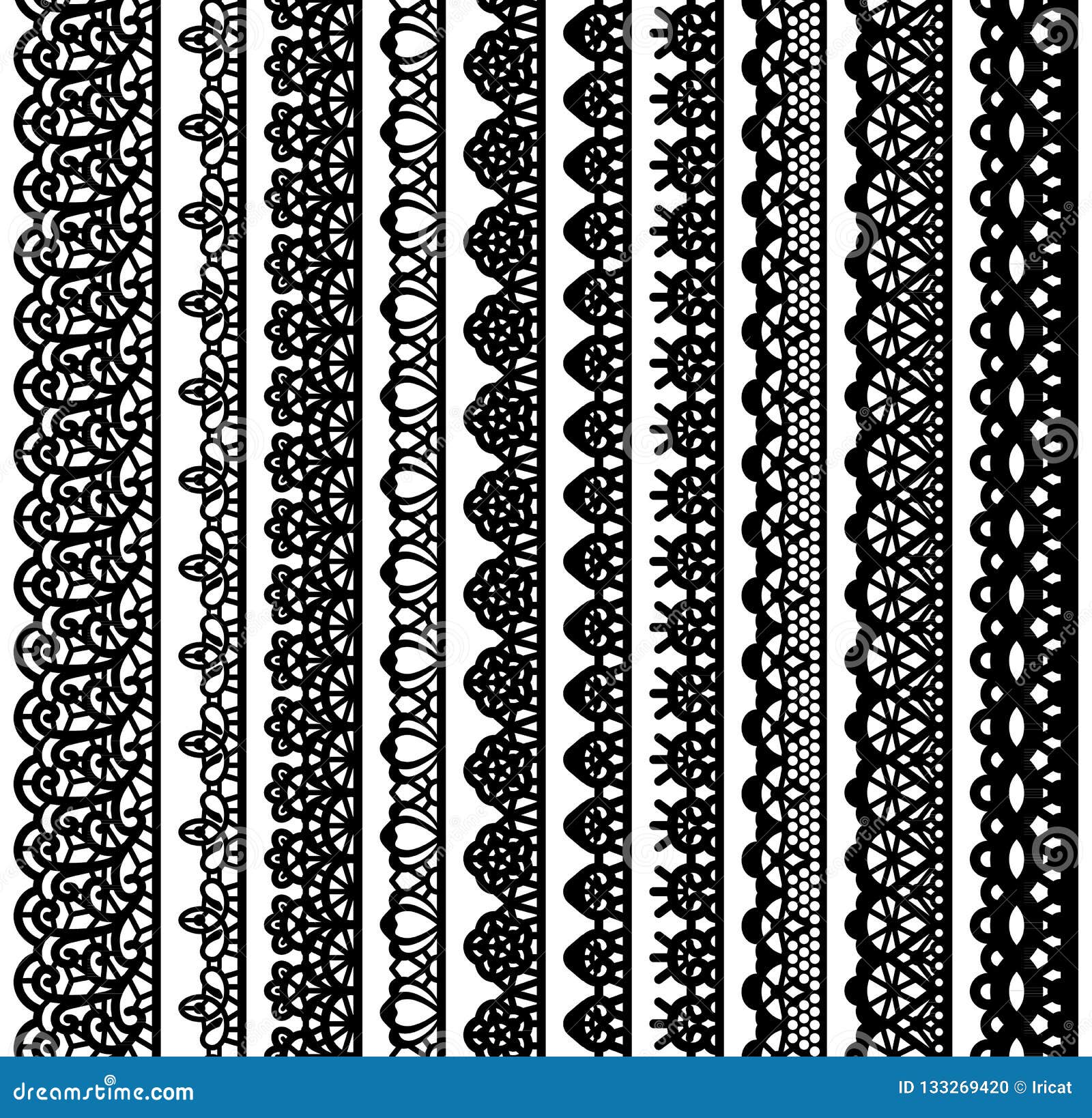 Collection Of Vertical Seamless Borders For Design. Black Lace ...