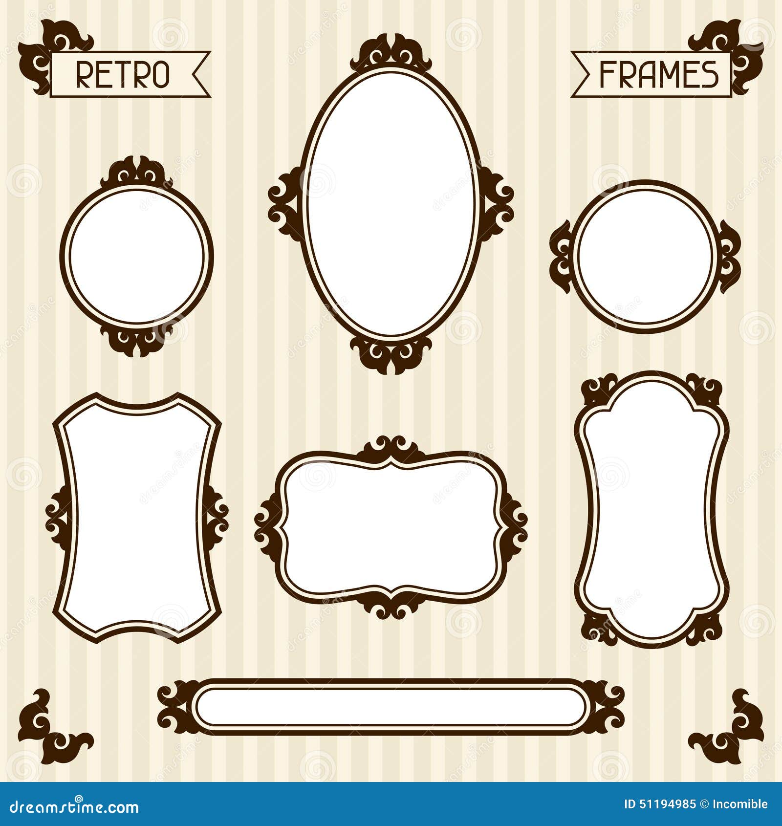 Collection of Vintage Frames in Retro Style Stock Vector Illustration