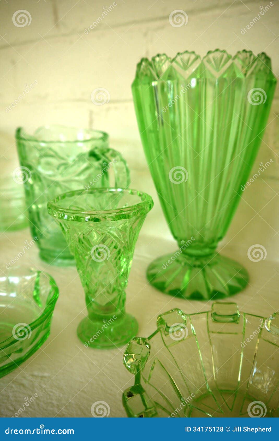 Collection Vintage 1930s Green Glass Containers Stock Photo Image Of History Collection 34175128