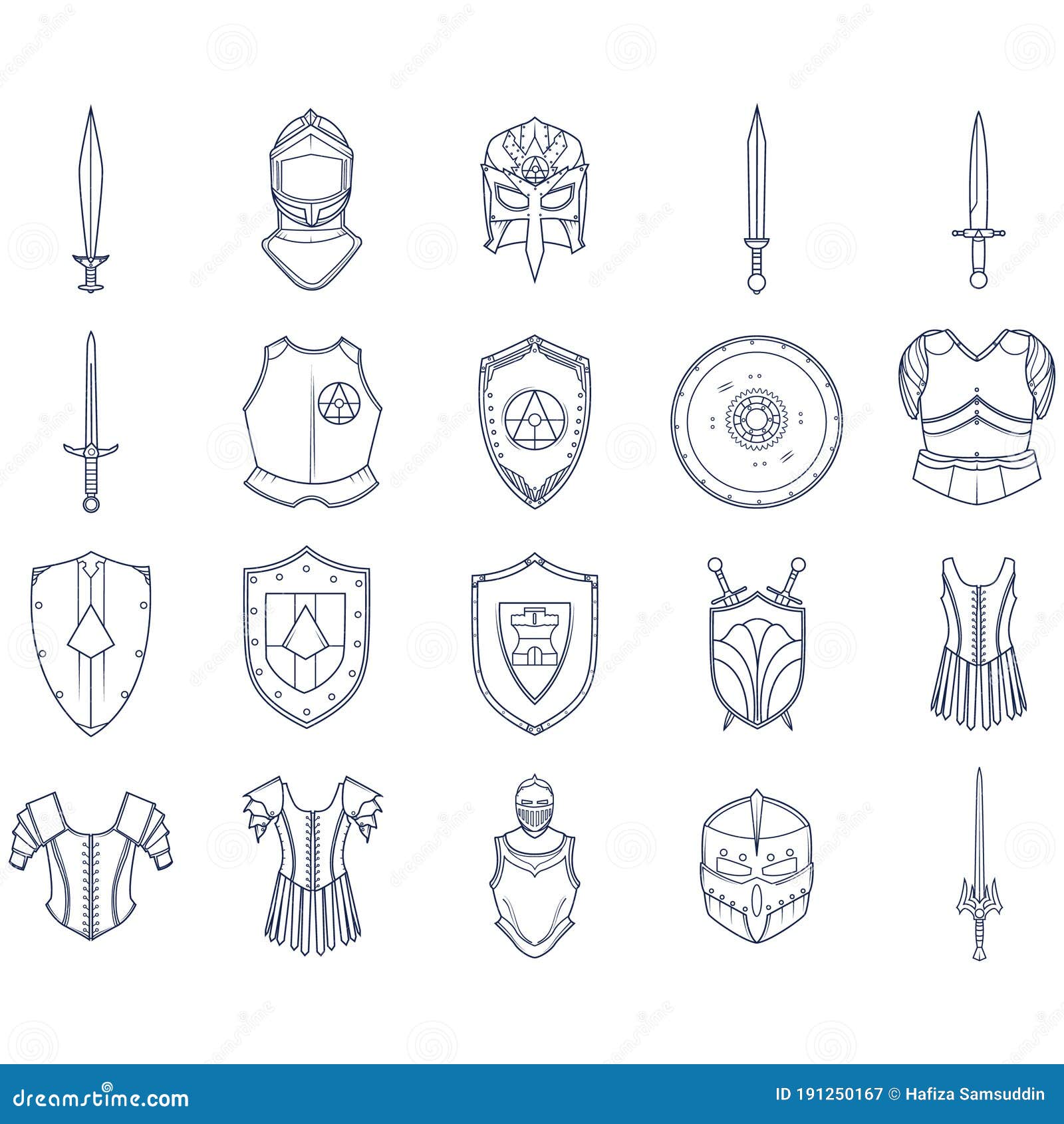 Collection of Warrior Accessories. Vector Illustration Decorative