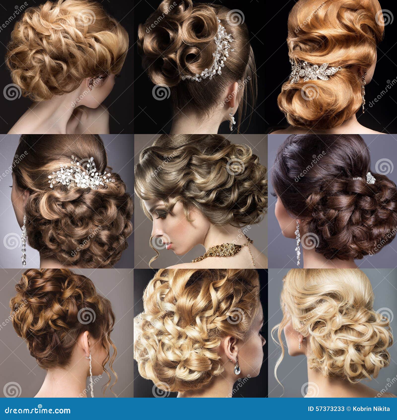 Collection of Wedding Hairstyles. Beautiful Girls Stock Image - Image of  groom, makeup: 57373233