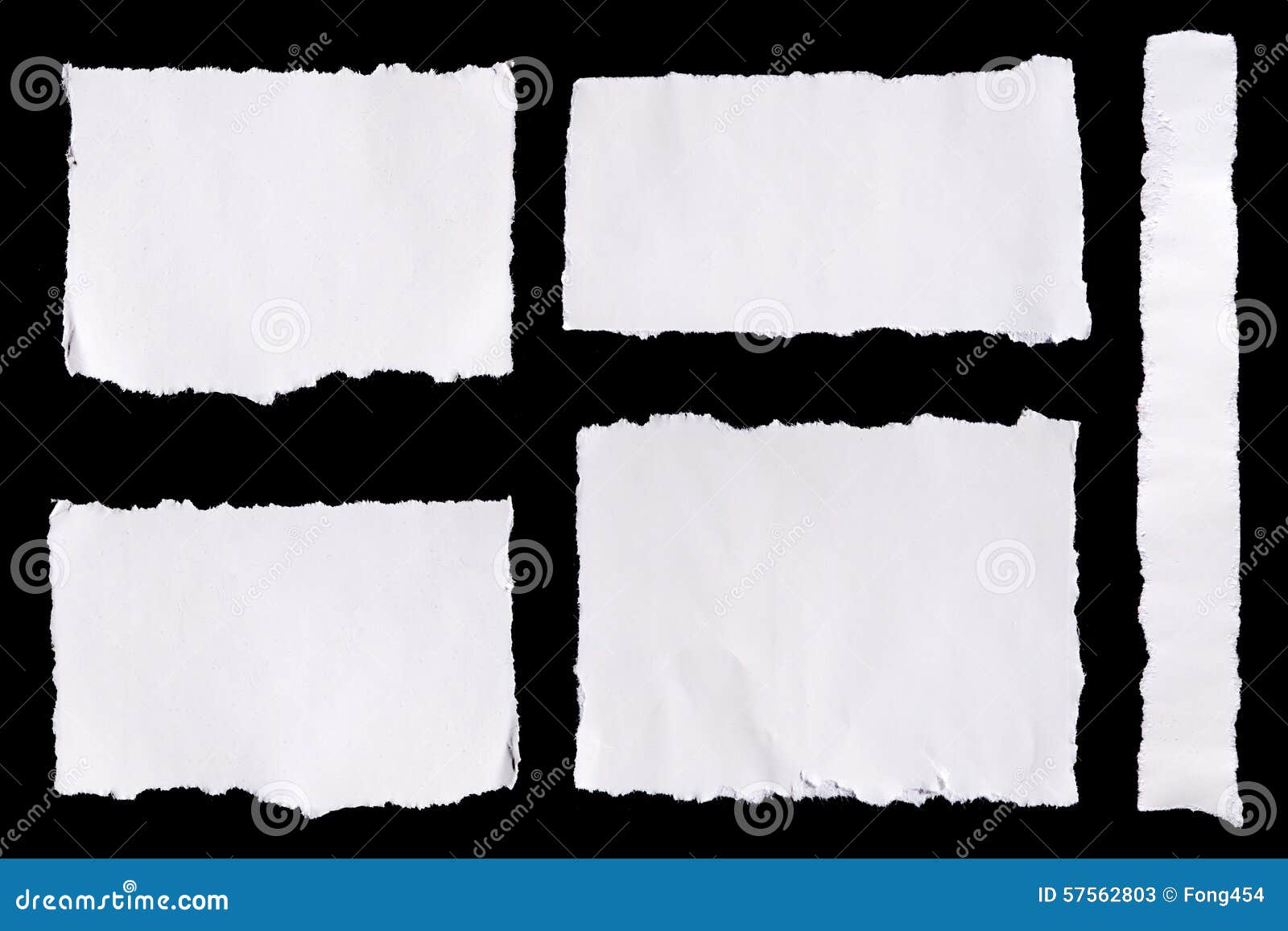 collection of white ripped pieces of paper on black background
