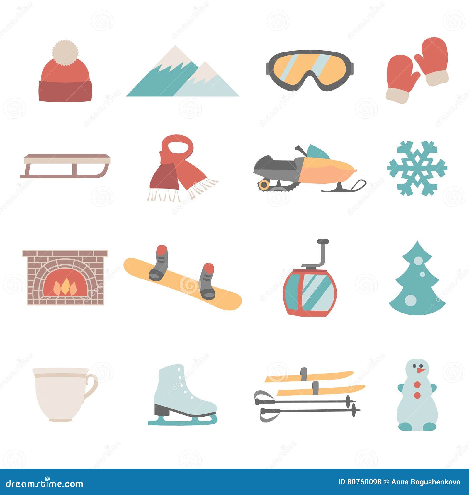 Collection of Winter Icons Activities in Flat Design Style Stock Vector ...