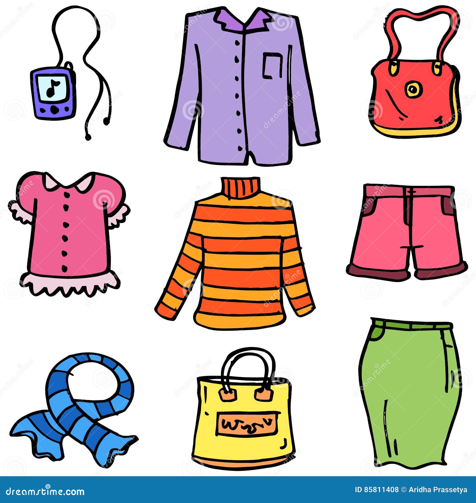 Collection of Women Clothes Set Doodles Stock Vector - Illustration of ...