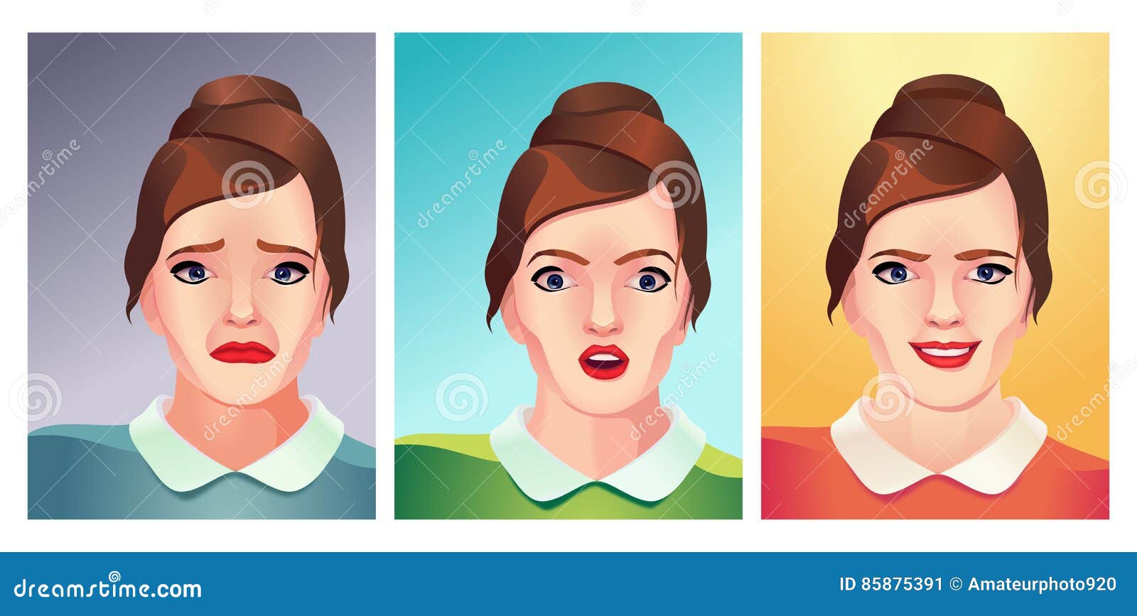 Collection of Women Vector Collection of Emotions Stock Vector ...
