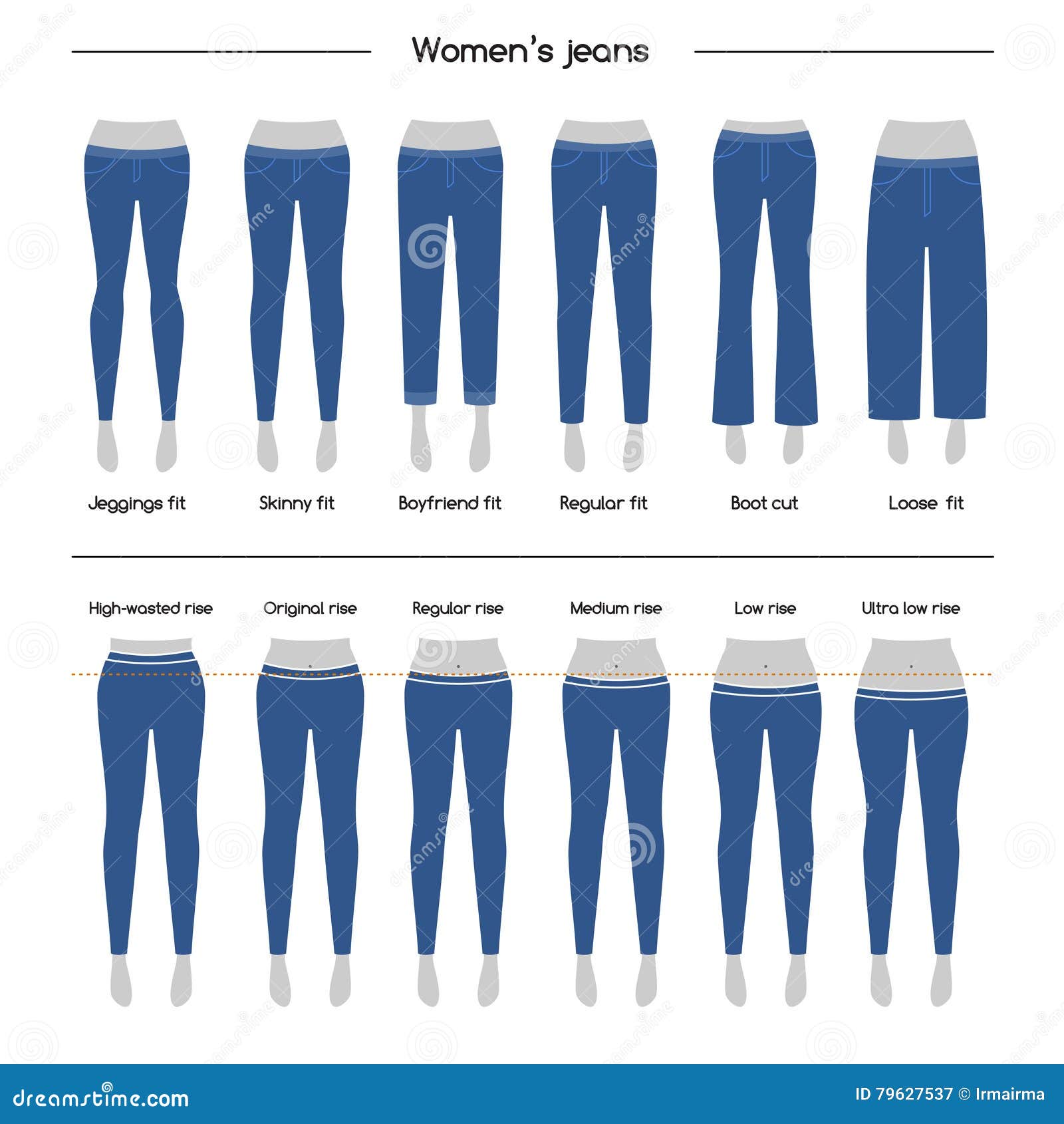 Collection of womens jeans stock vector. Illustration of template - 79627537