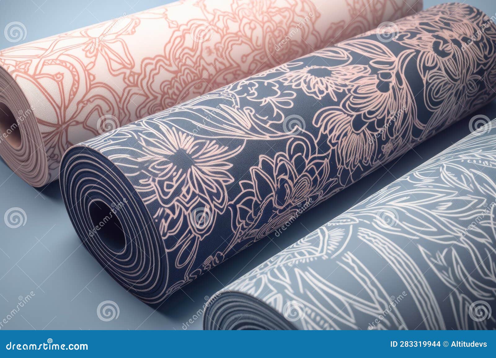 Collection of Yoga Mat Patterns in Different Colors and Styles Stock
