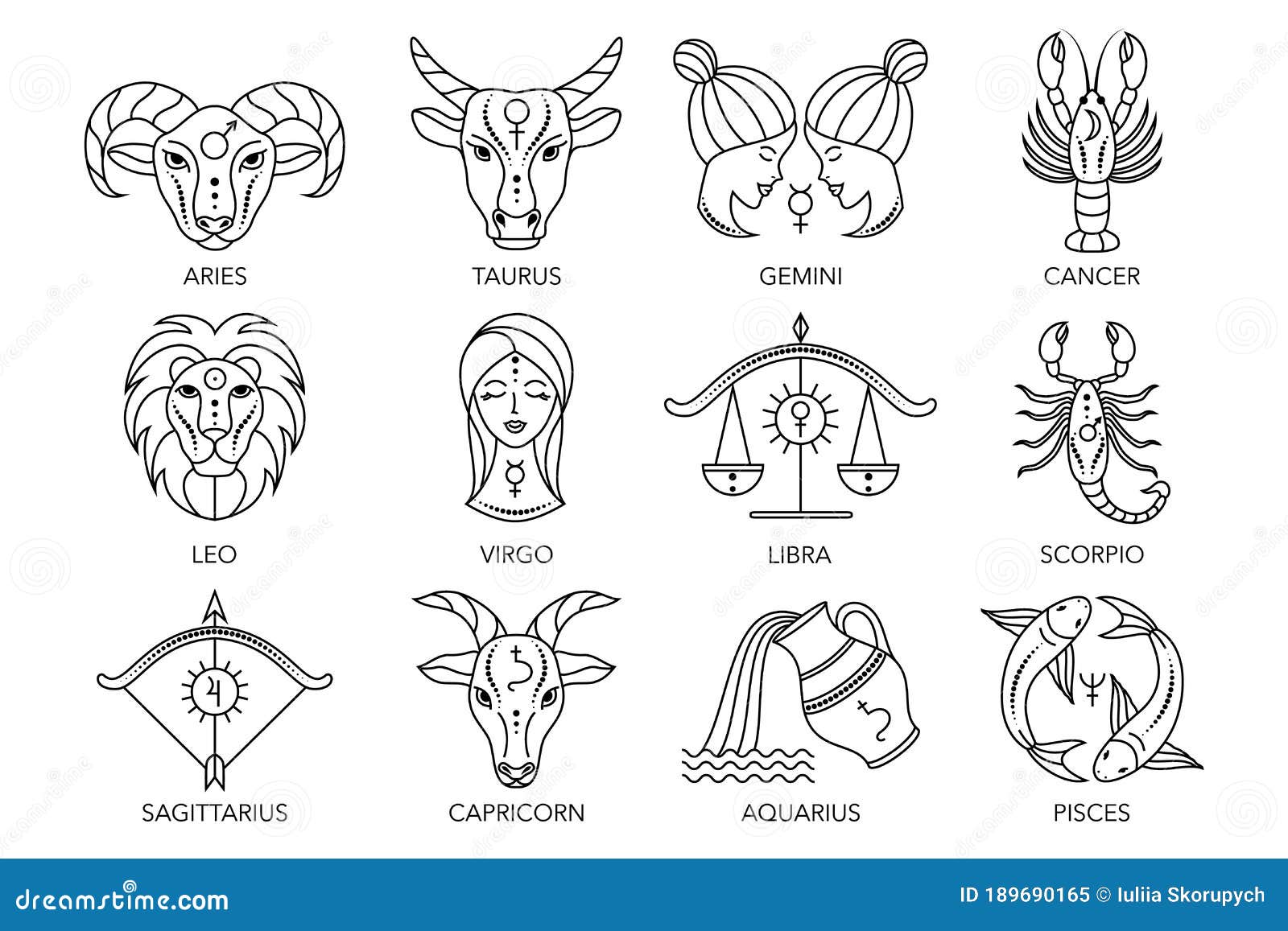 Collection of zodiac signs stock vector. Illustration of background ...