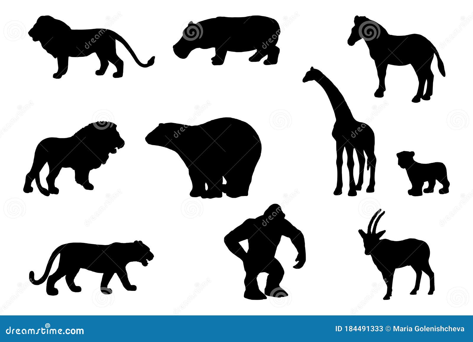 collection zoo animal silhouettes black white vector illustration animals textile books tattoo isolated background 184491333
