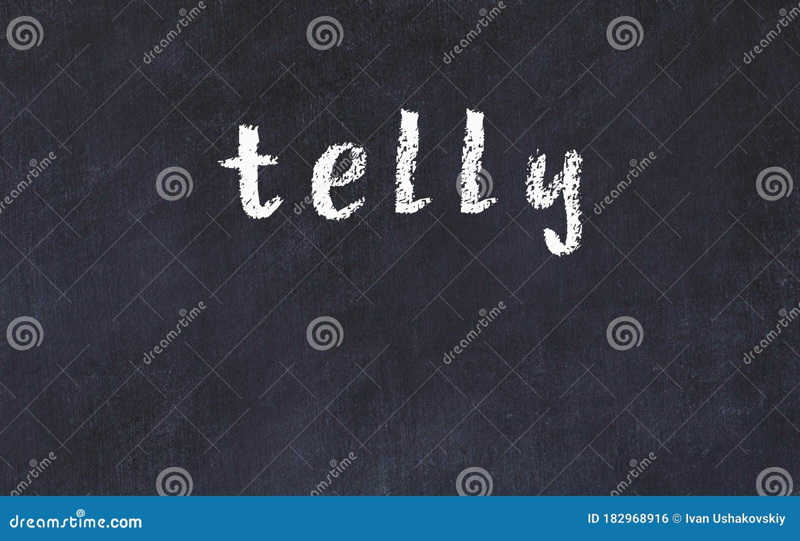 college chalk desk with the word telly written on in
