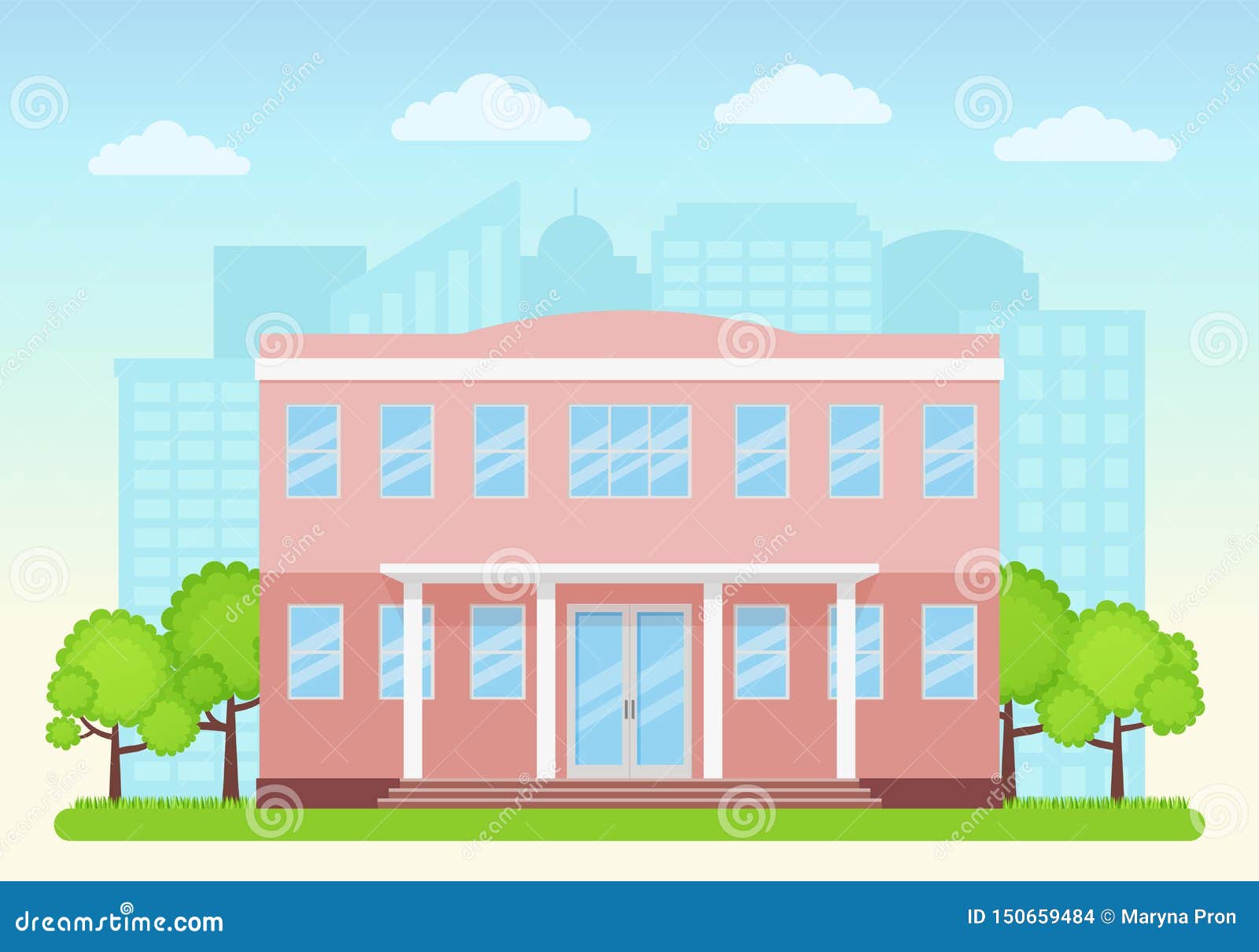 College Facade. Vector Illustration. Building Front View Stock Vector ...