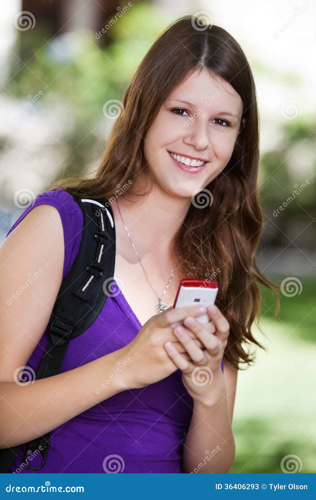 College Girl Holding Cell Phone Stock Image Image of 
