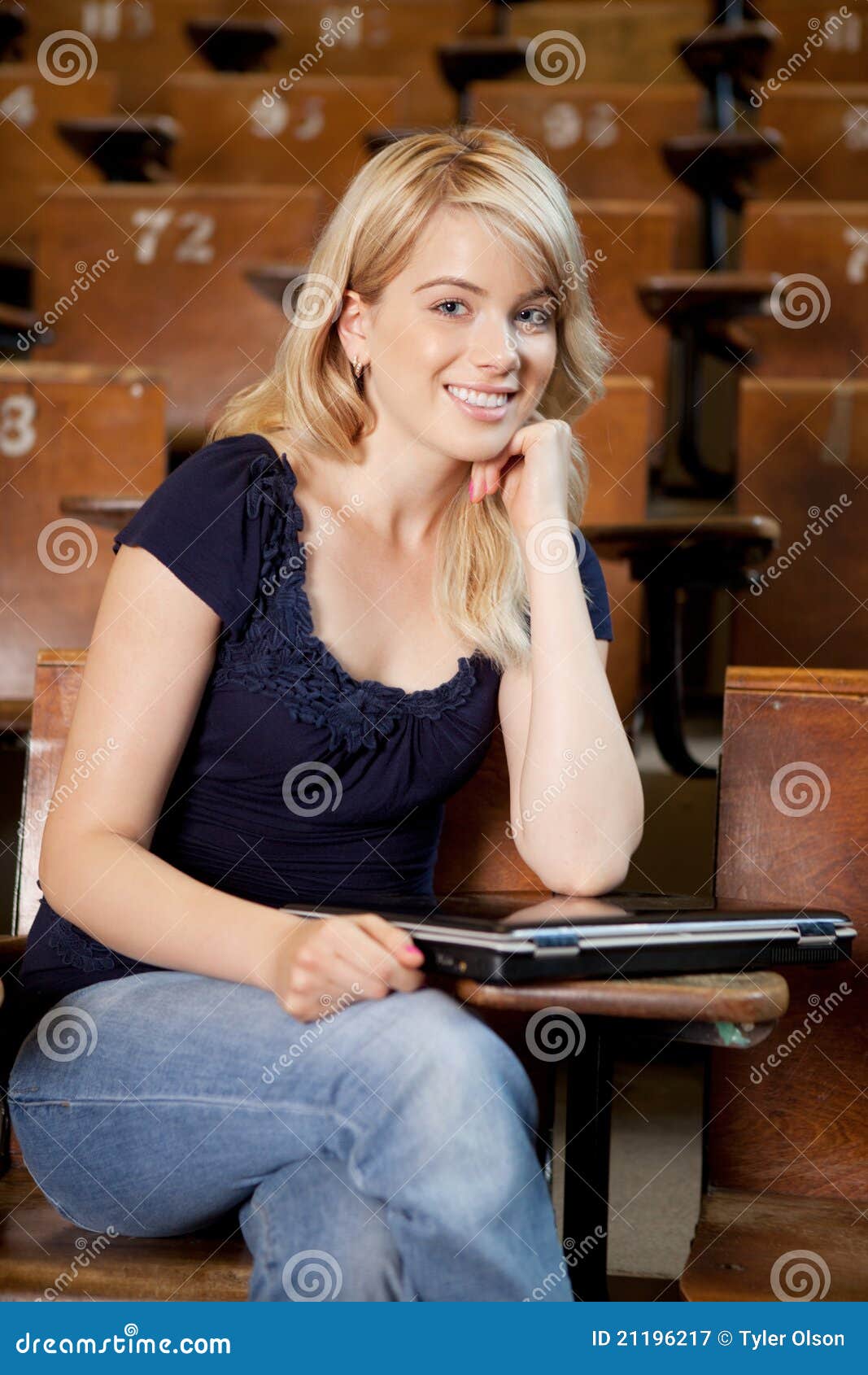 College Girl with Laptop stock image. Image of hall, education - 21196217