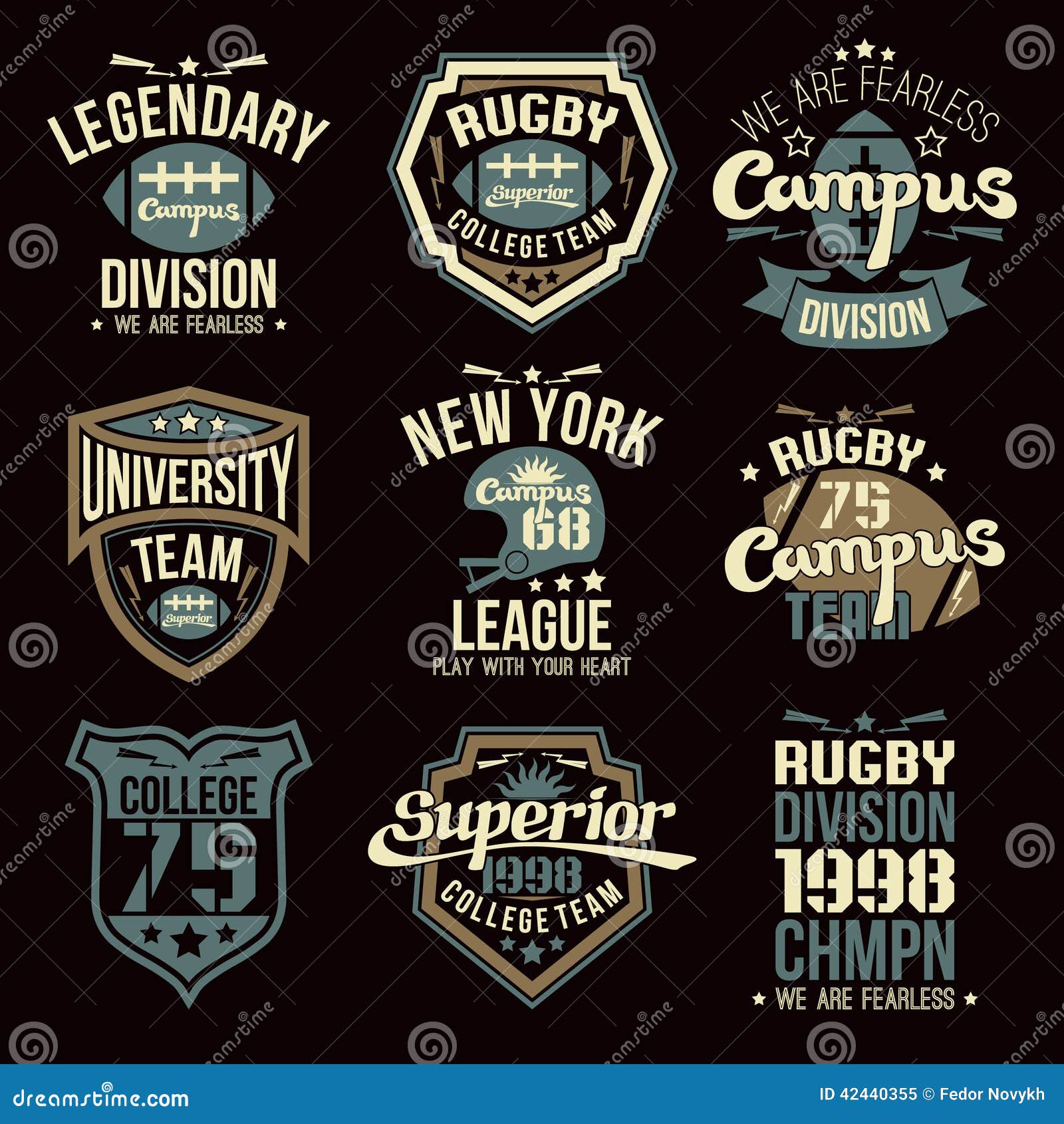 College rugby team emblems stock vector. Illustration of fearless