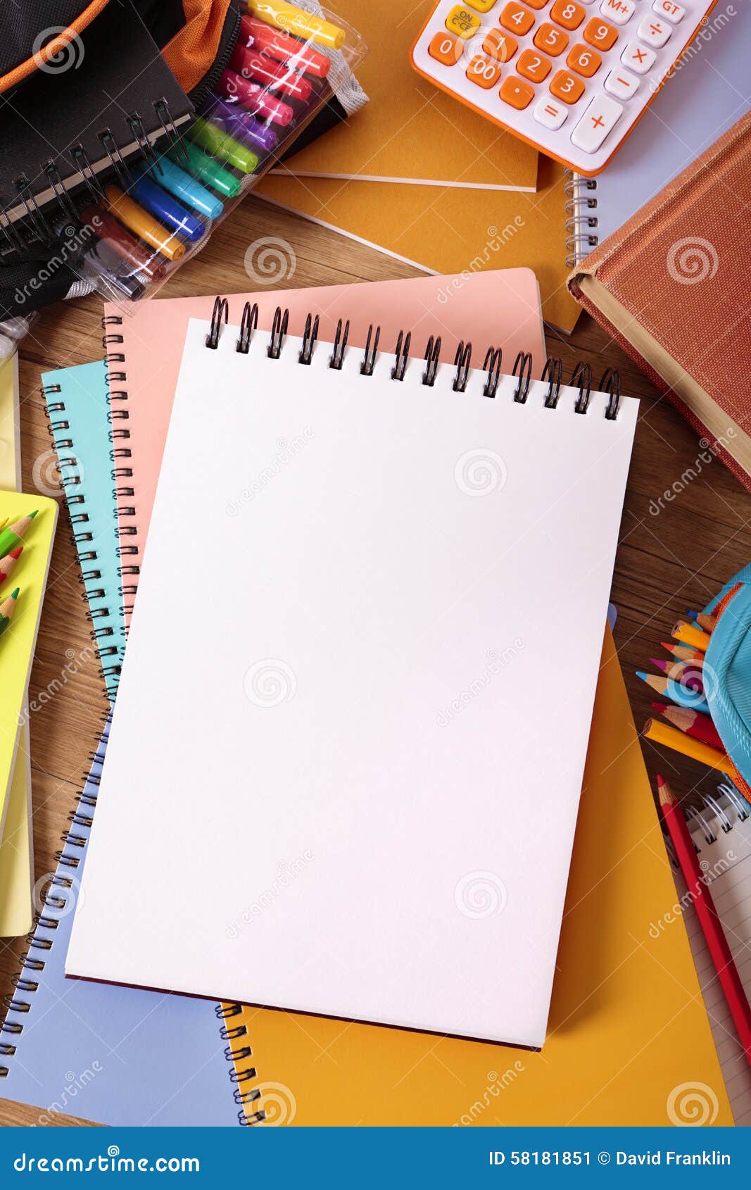 College Student Desk With Blank Writing Book Or Notebook