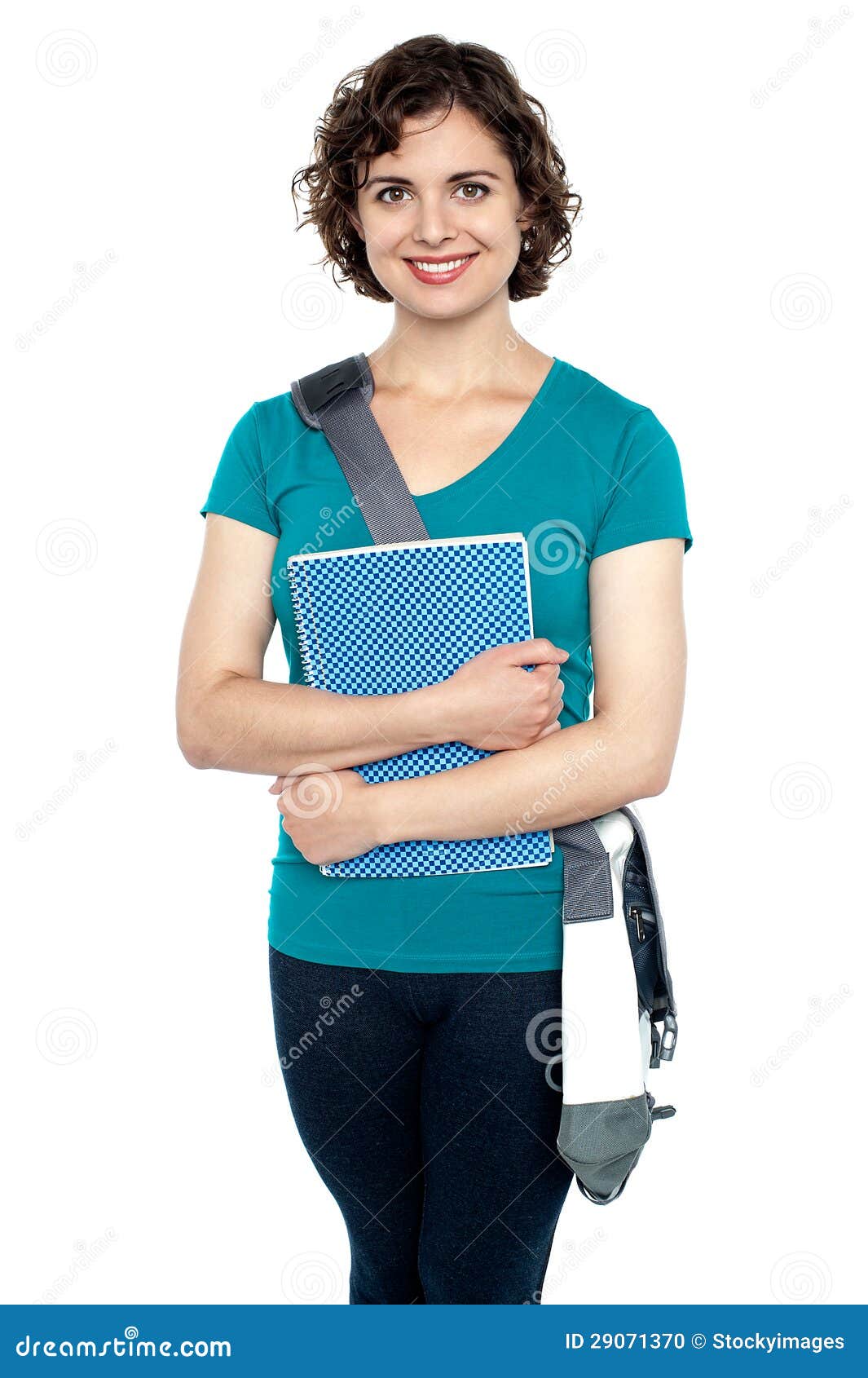 College Student with Stylish Sling Bag and Notebook Stock Photo Image