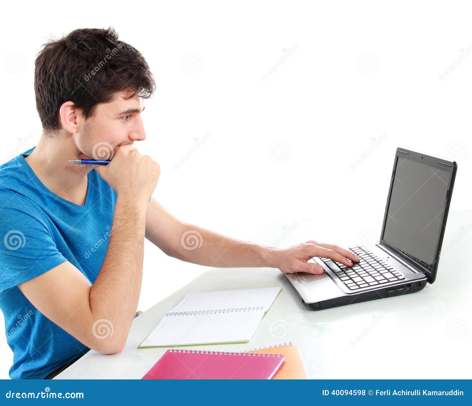 College Student Using His Laptop Stock Photo Image 40094598