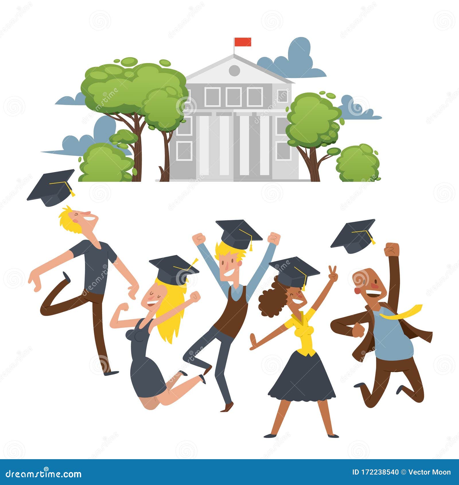 College Students Celebrate Graduation, Happy Cartoon Characters Vector  Illustration Stock Vector - Illustration of bachelor, graduation: 172238540