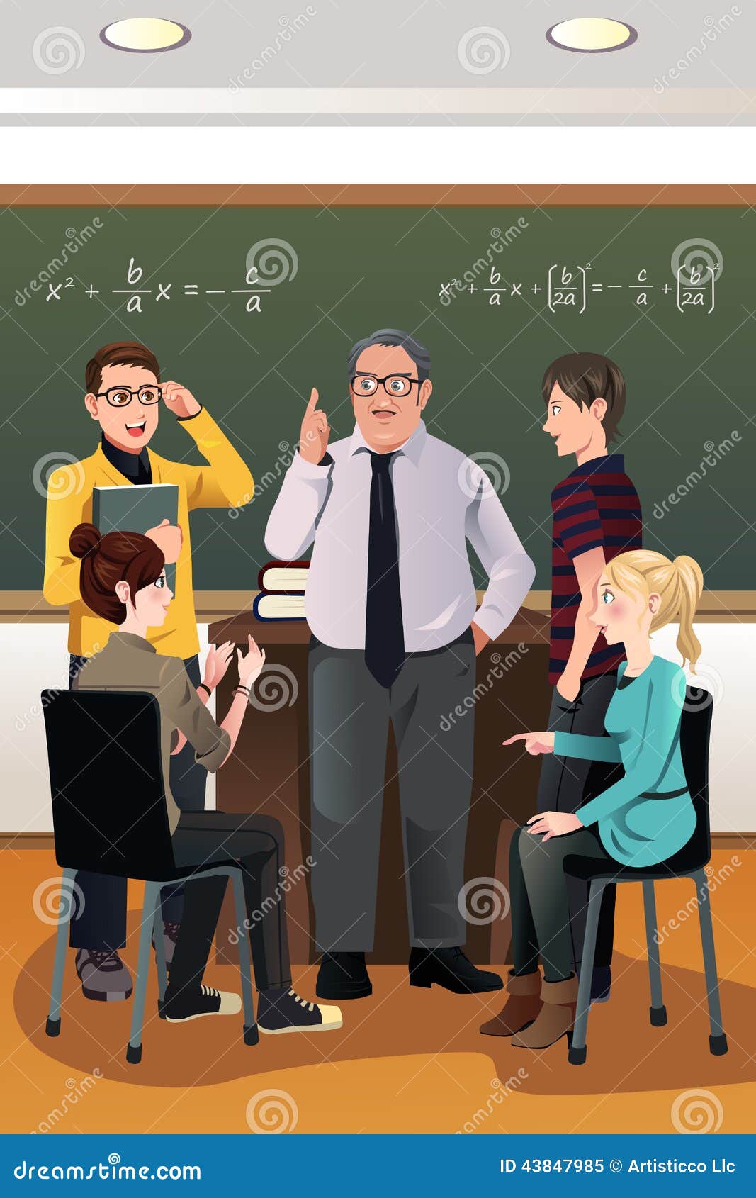College Students Having A Discussion With Their Professor Stock Vector