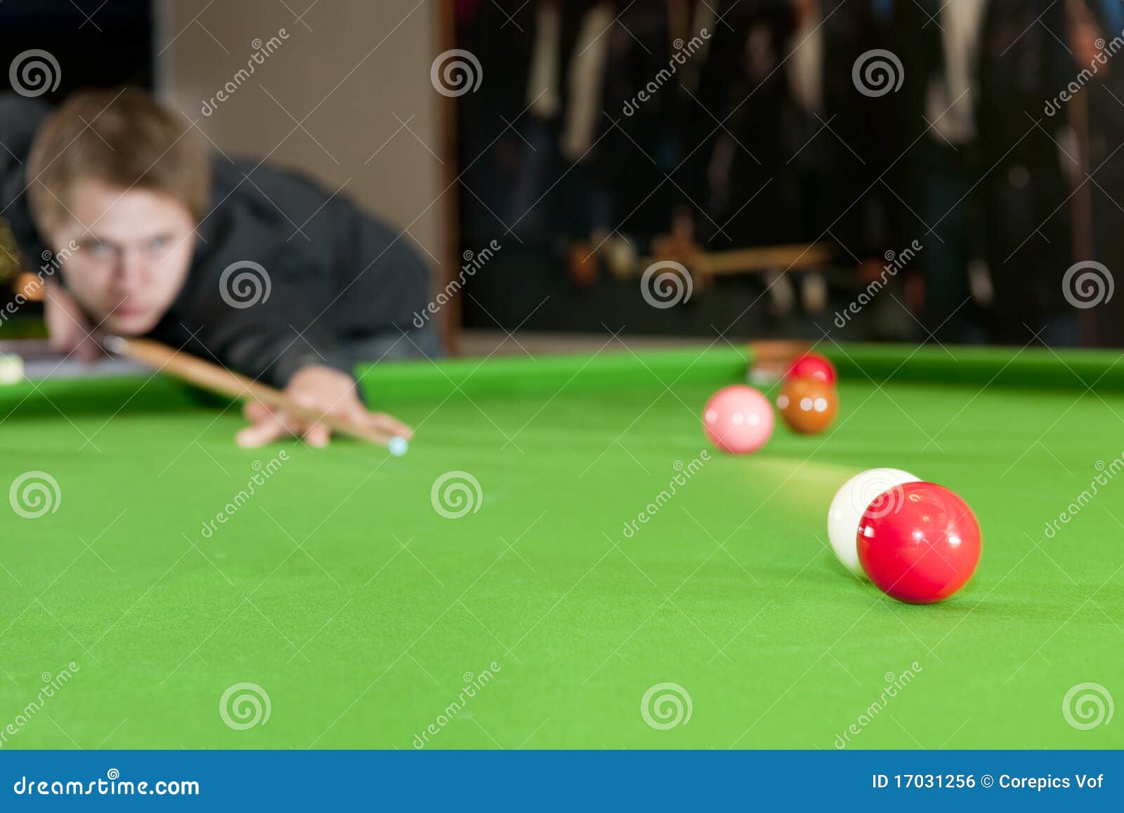 Colliding snooker balls stock photo. Image of billiards 17031256