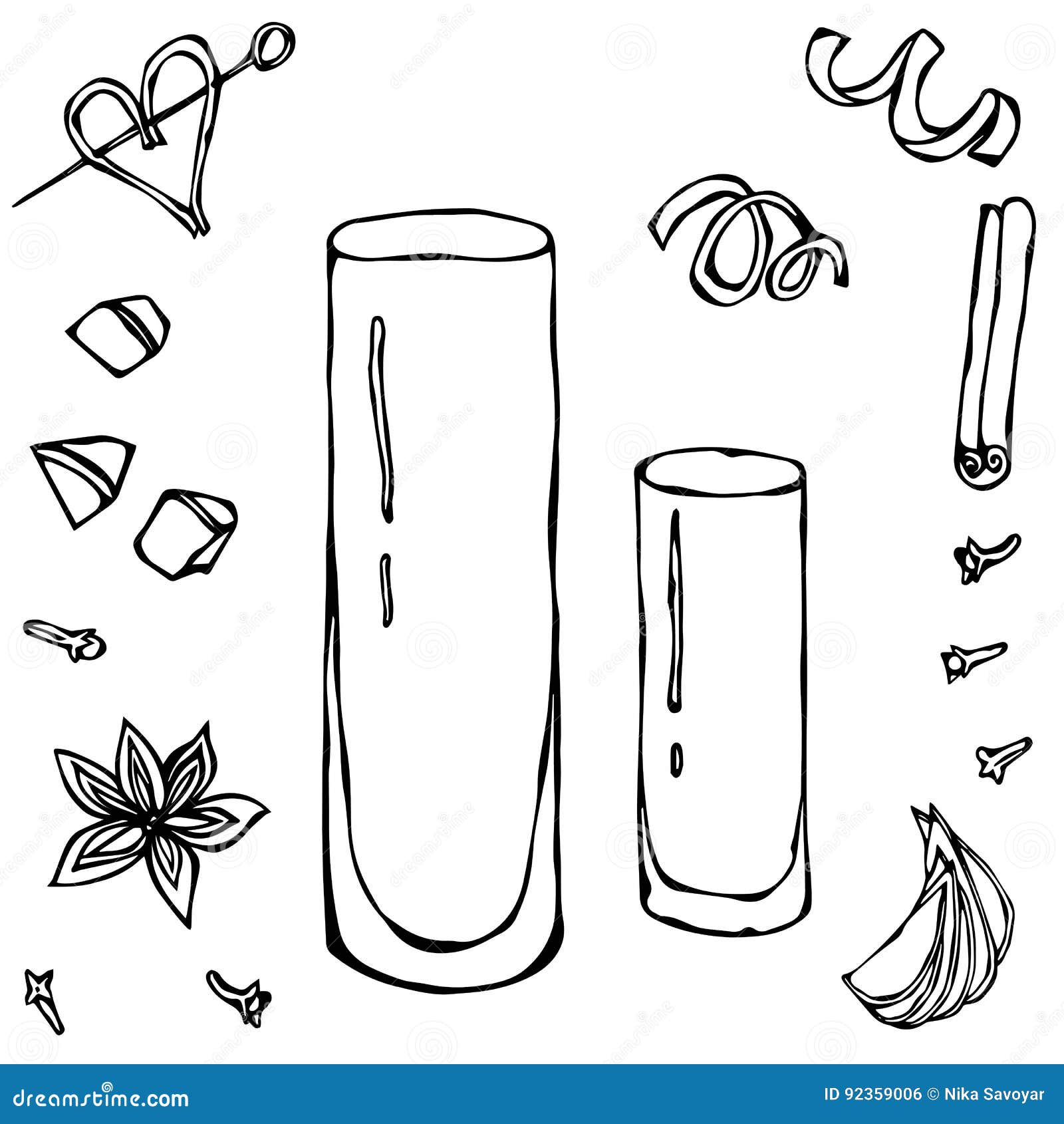 Collins Cocktail Glass. Hand Drawn Vector Illustration. Stock Vector
