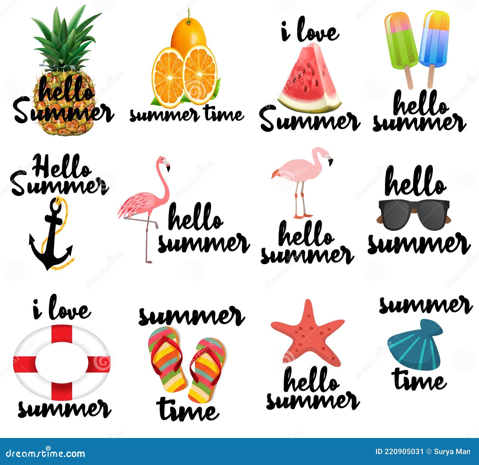 collorful hello summer label colection 
